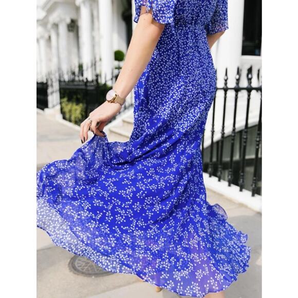 L.K. Bennett London Elif Floaty Silk Faux Wrap Midi Dress Blue Size 10 - Picture 3 of 13
